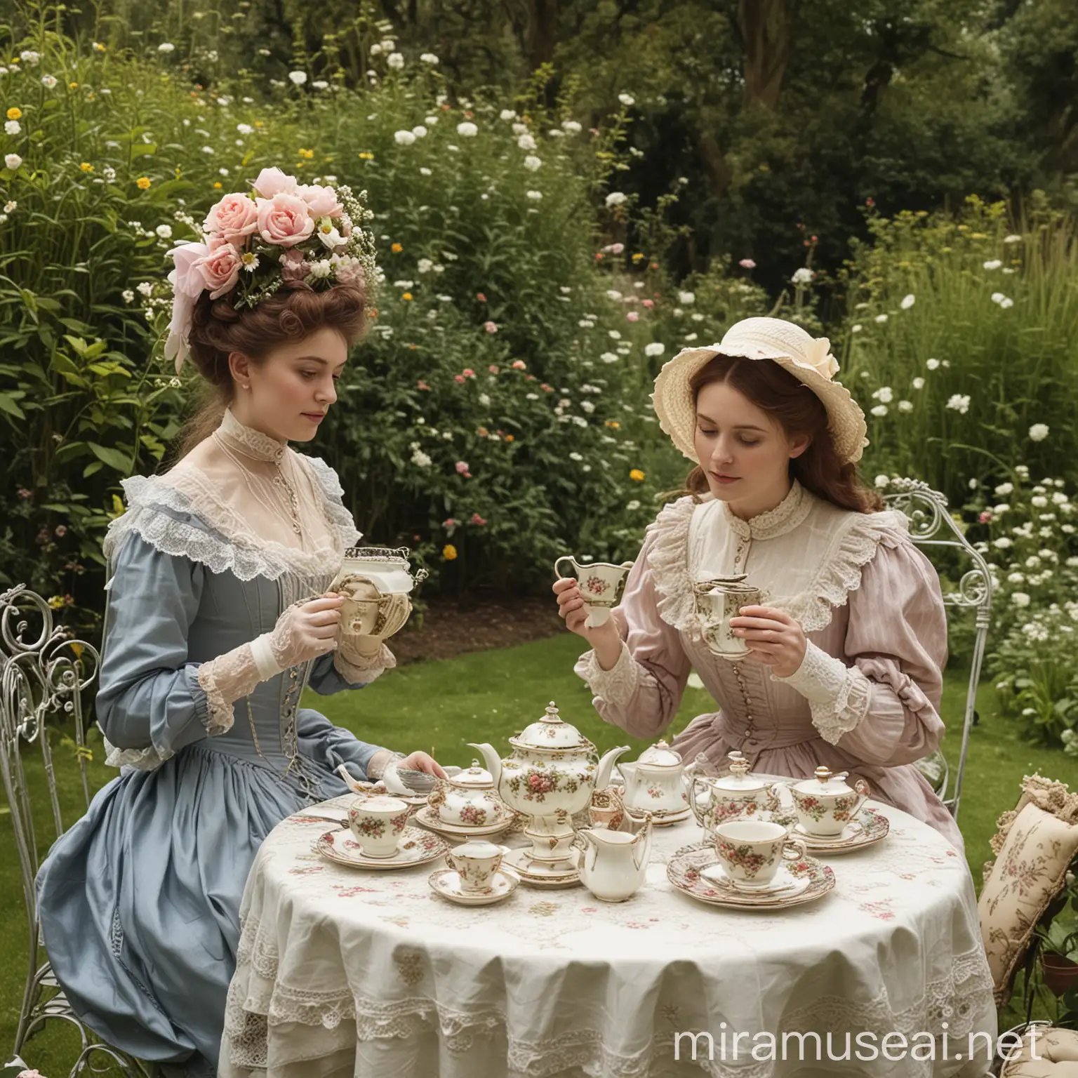 Victorian Garden Tea Time in Underclothes