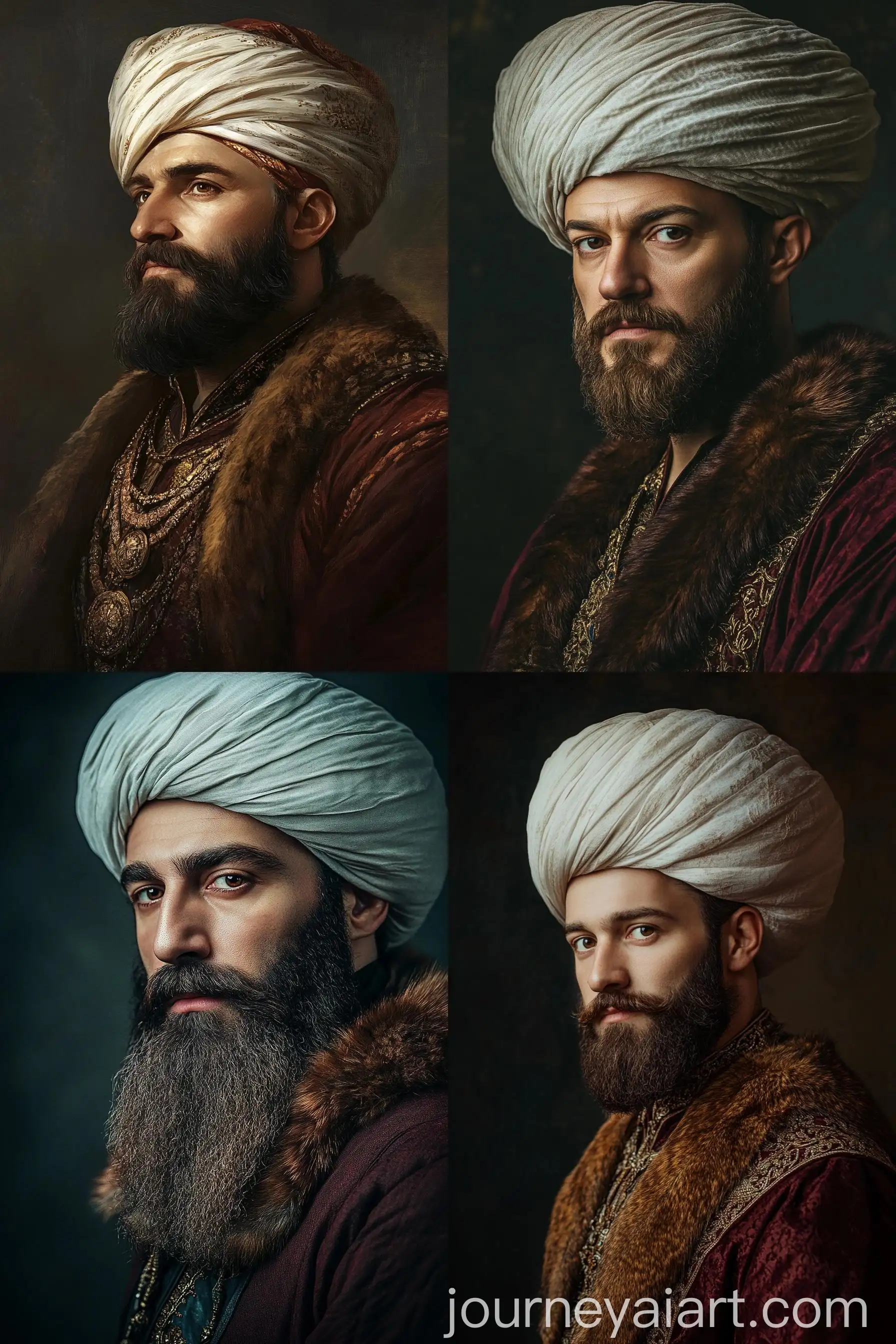 Portrait-of-Ottoman-Sultan-Orhan-in-Dark-Red-Kaftan-and-Ottoman-Turban