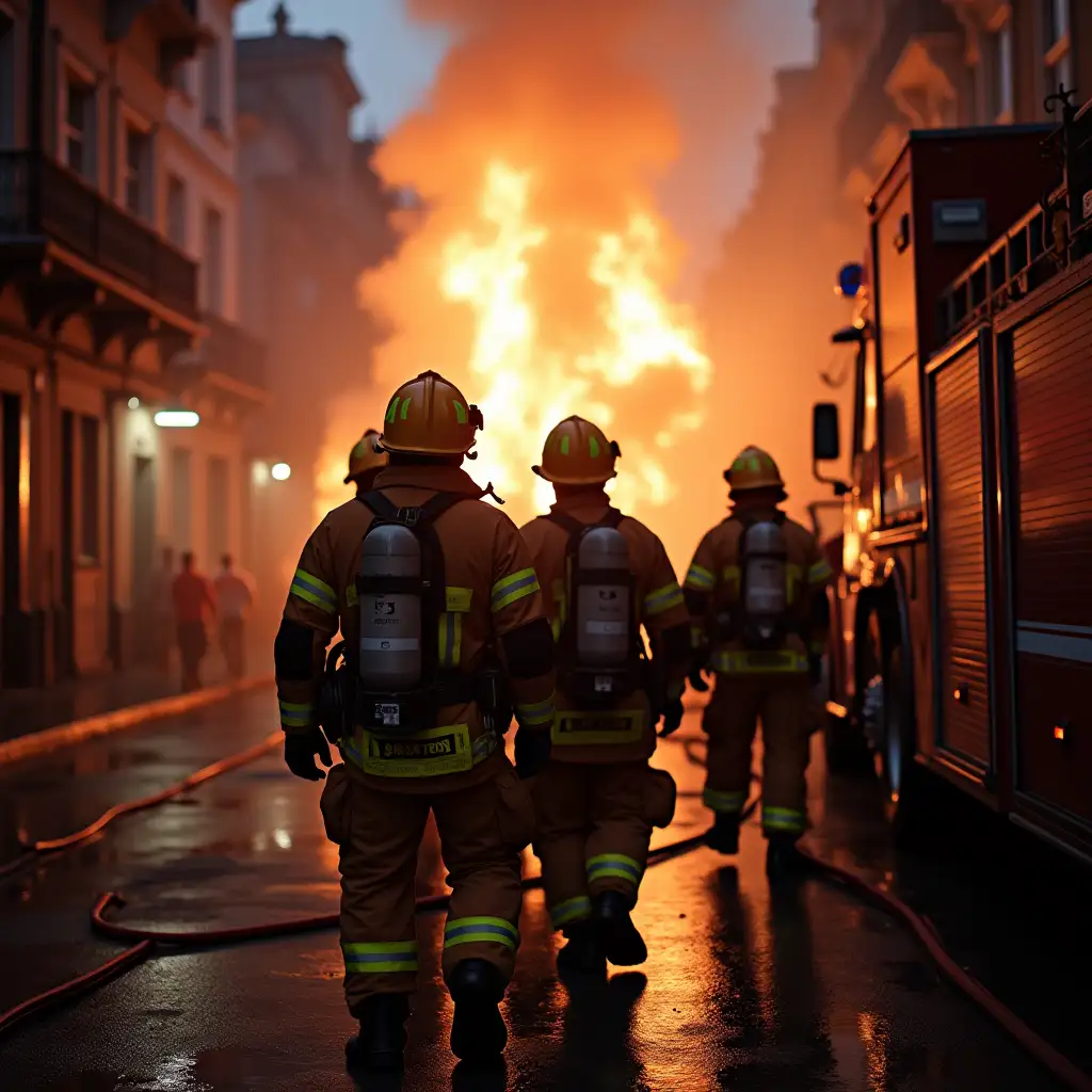 Rescue team during a fire in the city.