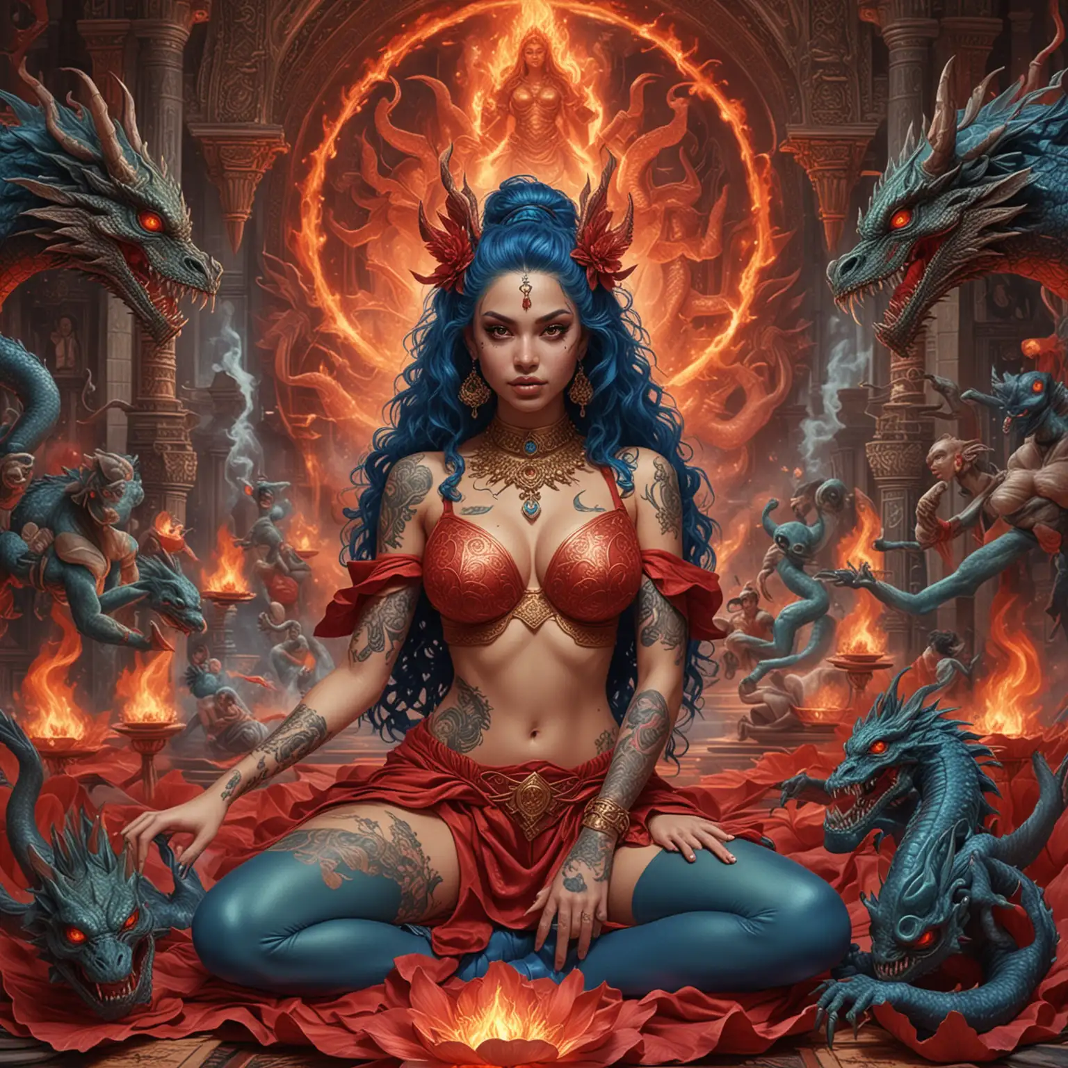 Adolescent Demonic Goddesses as Alien Sorceresses in a Fiery Hindu Palace