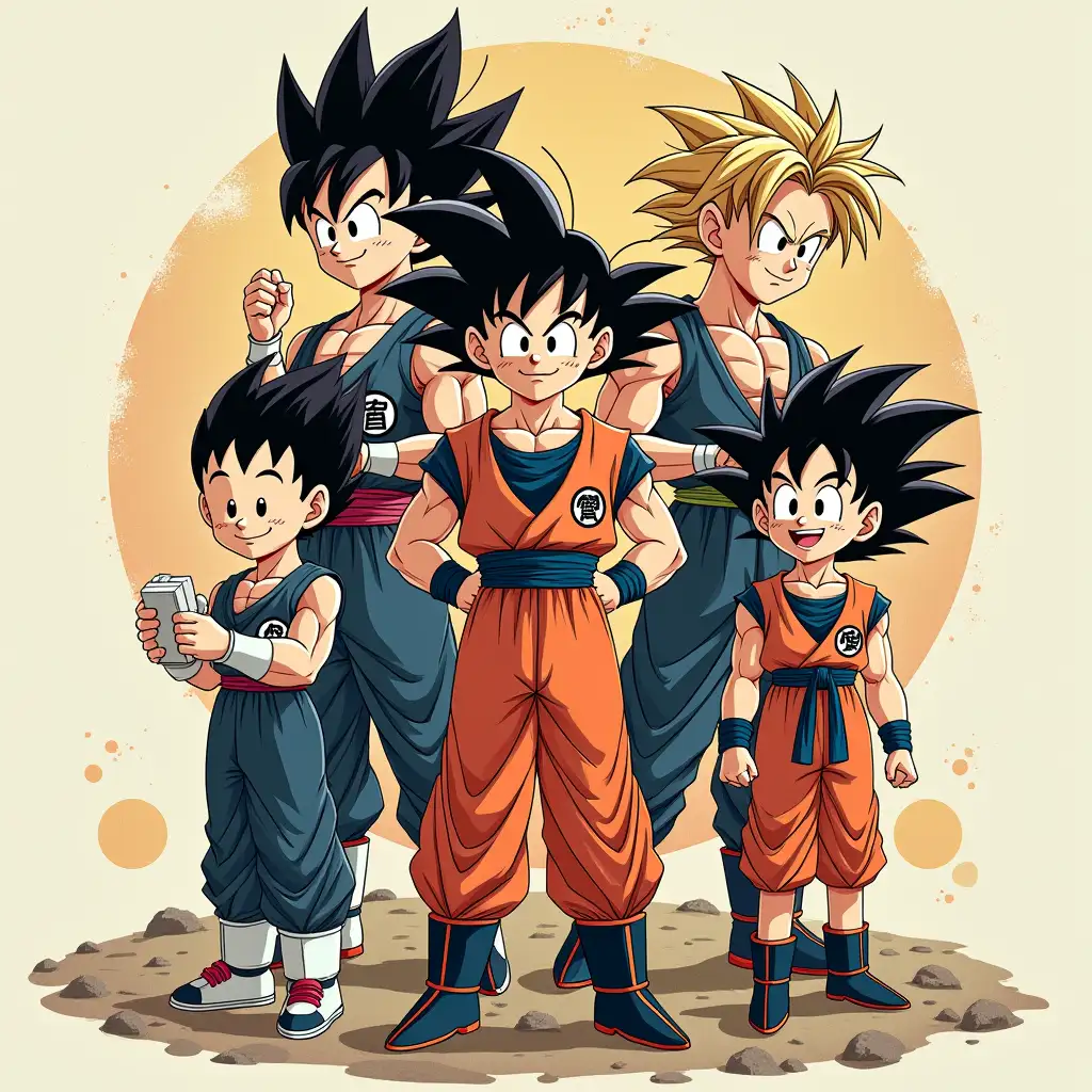 the Dragon ball family with everyone doing different stunt composition