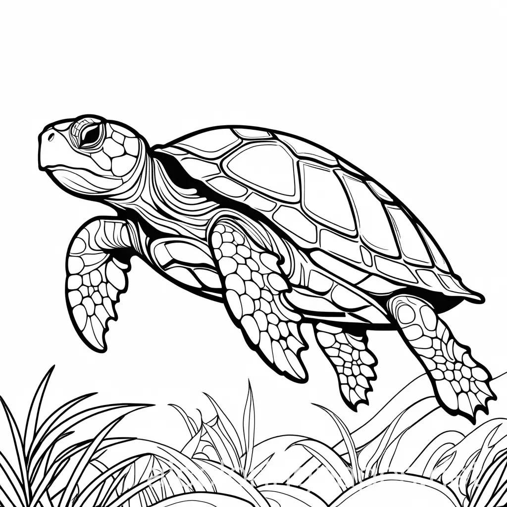 cartoon turtle, , Coloring Page, black and white, line art, white background, Simplicity, Ample White Space. The background of the coloring page is plain white to make it easy for young children to color within the lines. The outlines of all the subjects are easy to distinguish, making it simple for kids to color without too much difficulty, Coloring Page, black and white, line art, white background, Simplicity, Ample White Space. The background of the coloring page is plain white to make it easy for young children to color within the lines. The outlines of all the subjects are easy to distinguish, making it simple for kids to color without too much difficulty