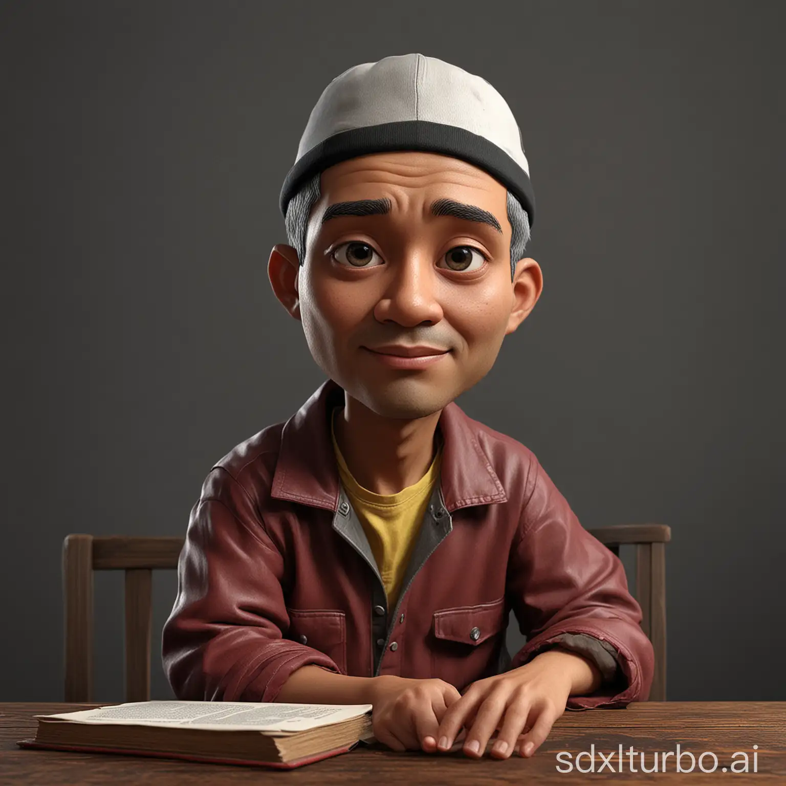 Realistic-Cartoon-Style-Indonesian-Man-Sitting-in-Chair-with-Book