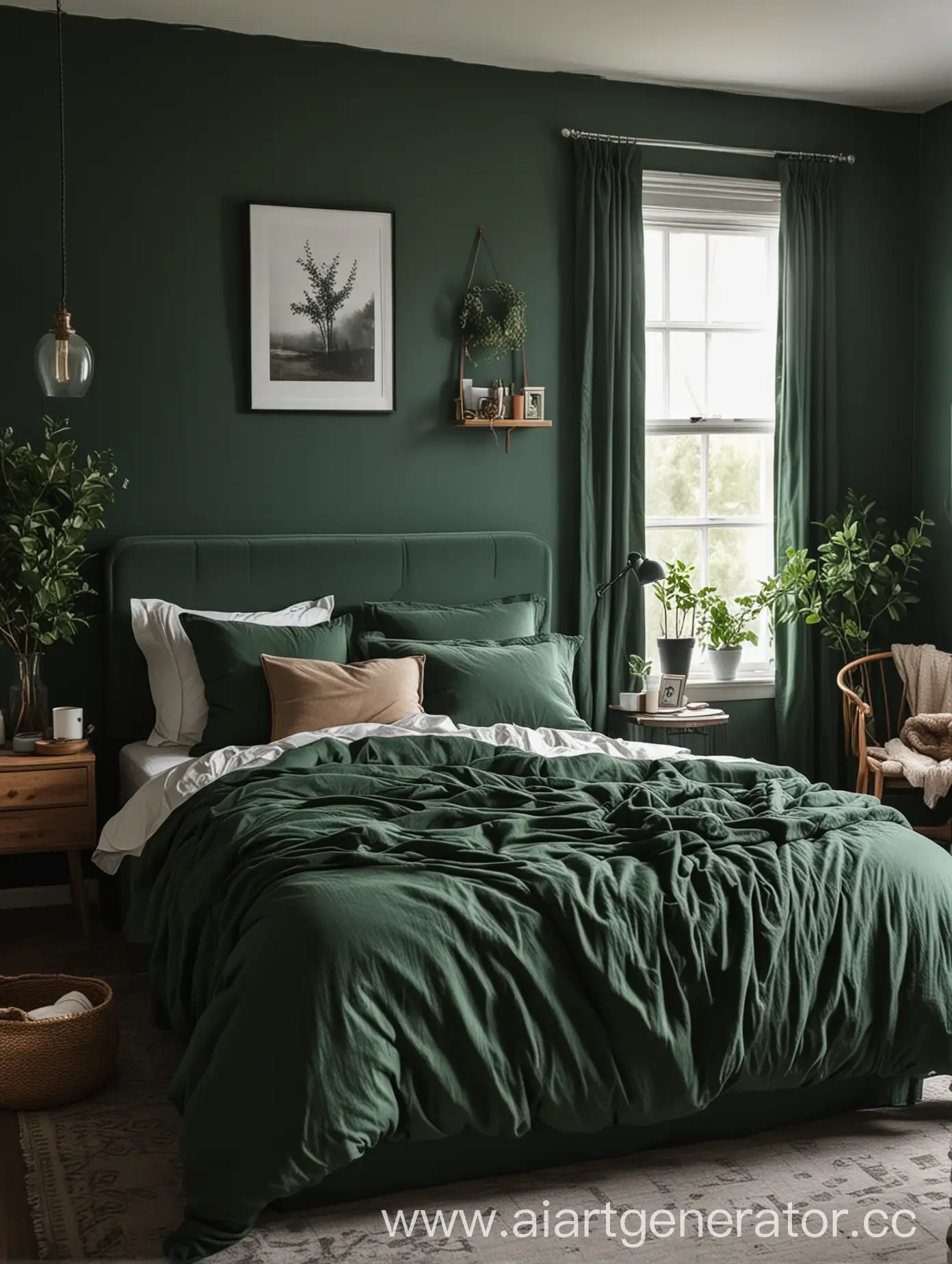 Cozy-Bedroom-Decor-in-Dark-Green-Tones