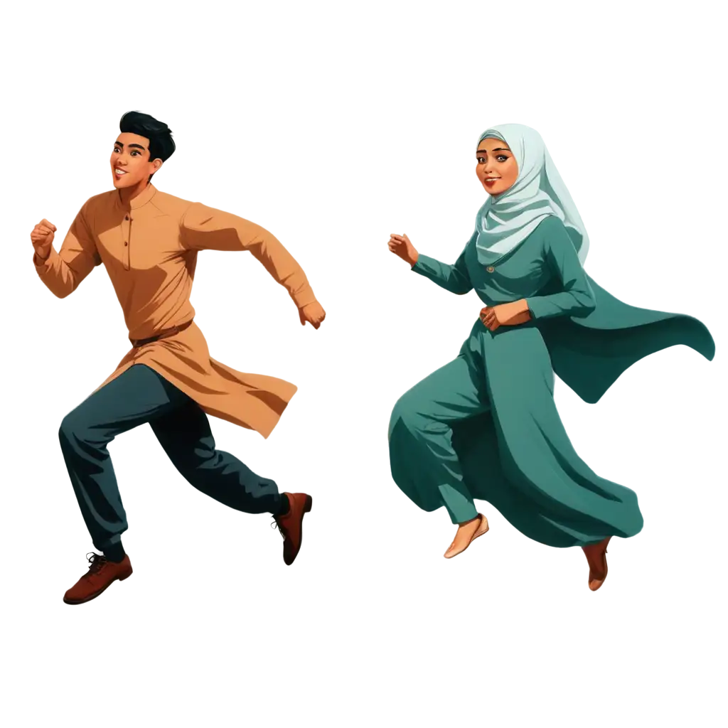 HighQuality-PNG-Cartoon-of-a-Young-Man-in-Eastern-Clothing-Chasing-a-Rich-Woman-in-Hijab-Perfect-for-Diverse-Uses