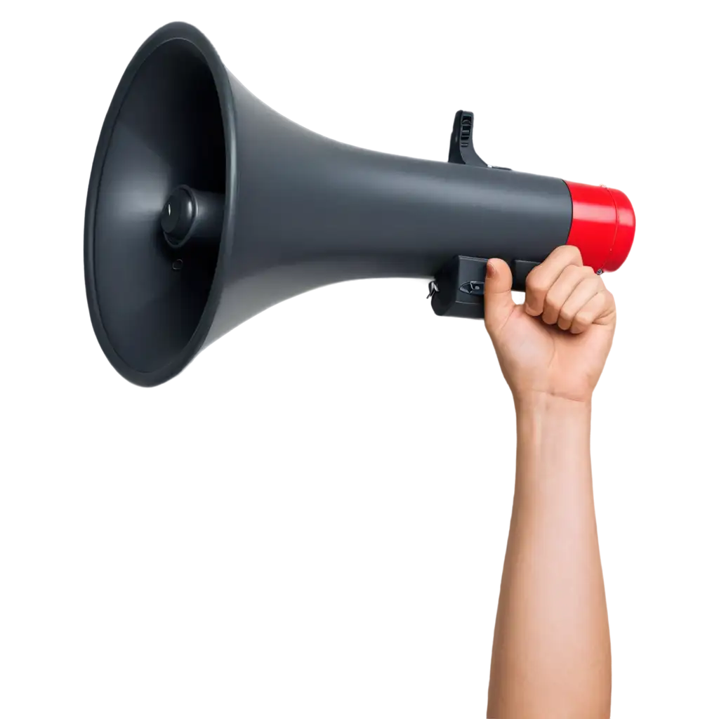 Hand holding a loud speaker megaphone