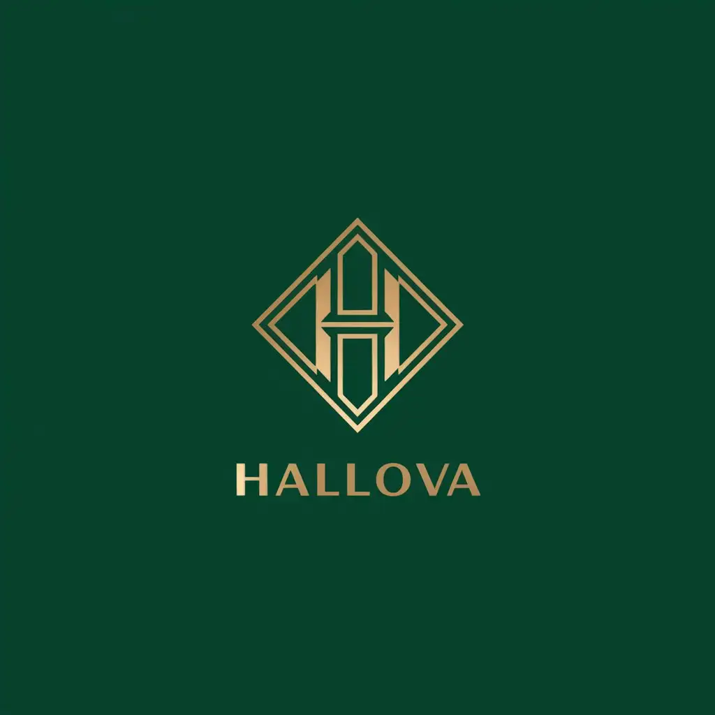 LOGO Design for HALLOVA Golden H in DiamondShaped Emerald Green with Symmetrical Minimalistic Luxury Theme