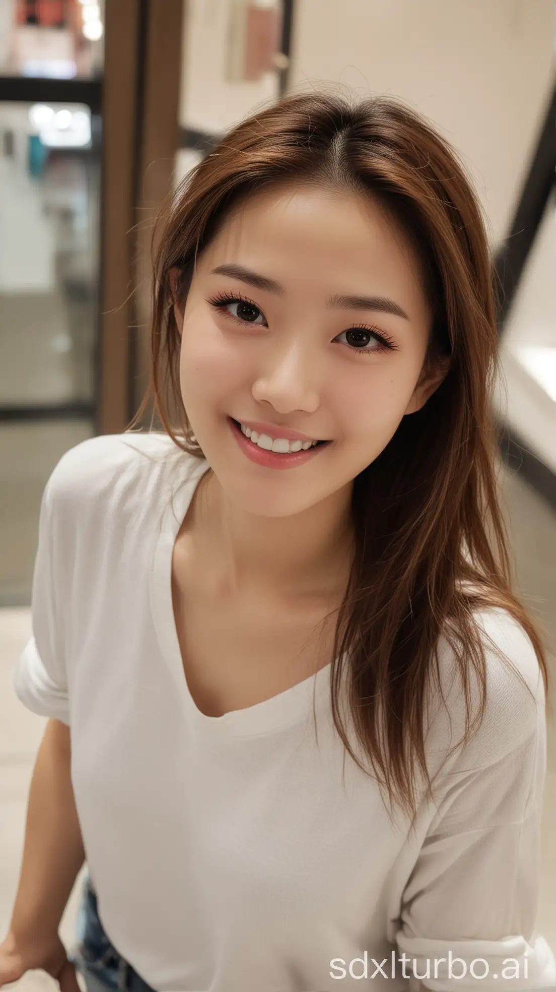 Beautiful-Chinese-Woman-with-Sweet-Smile-at-Night-in-Mall