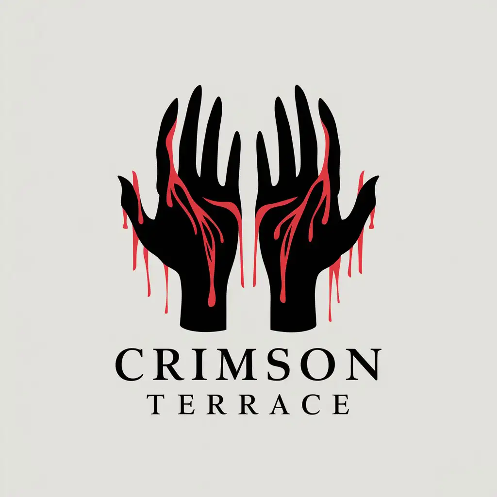 a vector logo design,with the text "CRIMSON TERRACE", main symbol:black hands, with very many streams of blood,Moderate,clear background