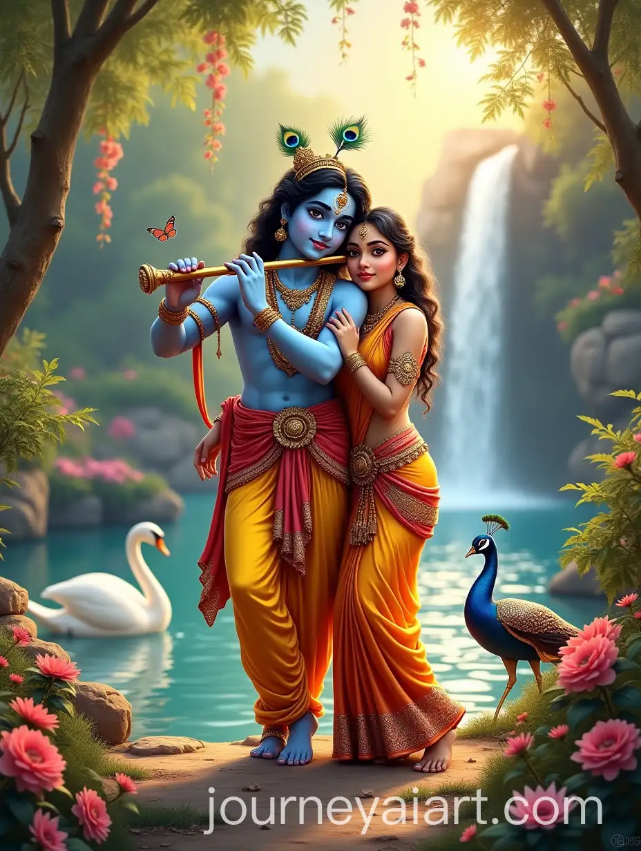 Divine-Love-in-a-Serene-Garden-Krishna-and-Radha-in-Tranquil-Harmony
