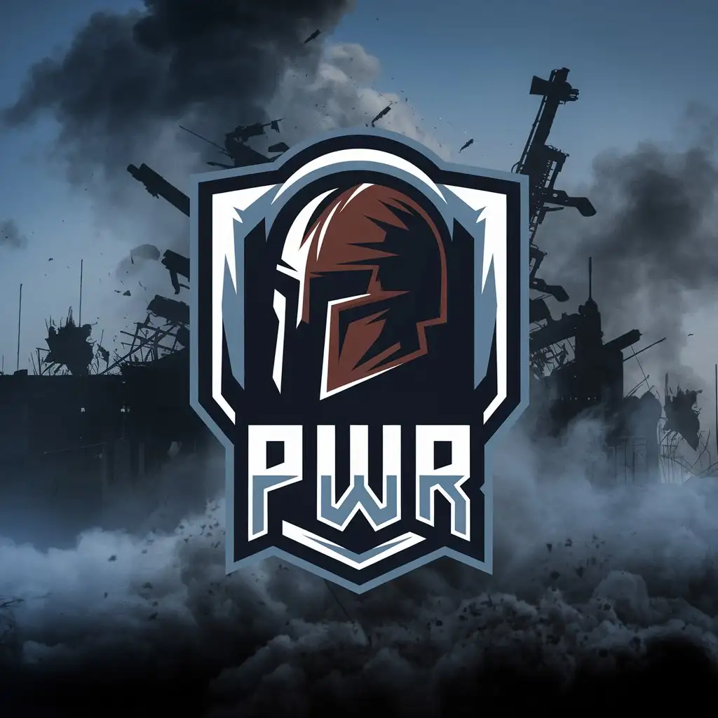 LOGO Design for PWR Dark Blue White Rust Helmets with Smoky Mist AKs and Destroyed Buildings