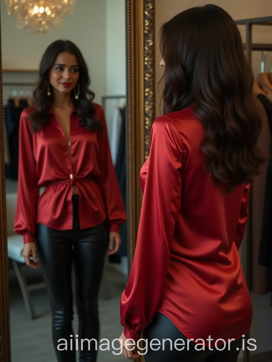 50YearOldAI-Image-Expansion-French-Woman-Admiring-Reflection-in-Leather-Clothing-Store