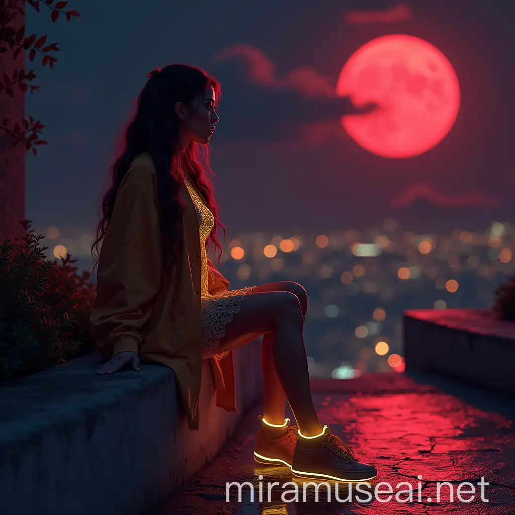 Enchanting Woman in a NeonIlluminated Urban Nightscape