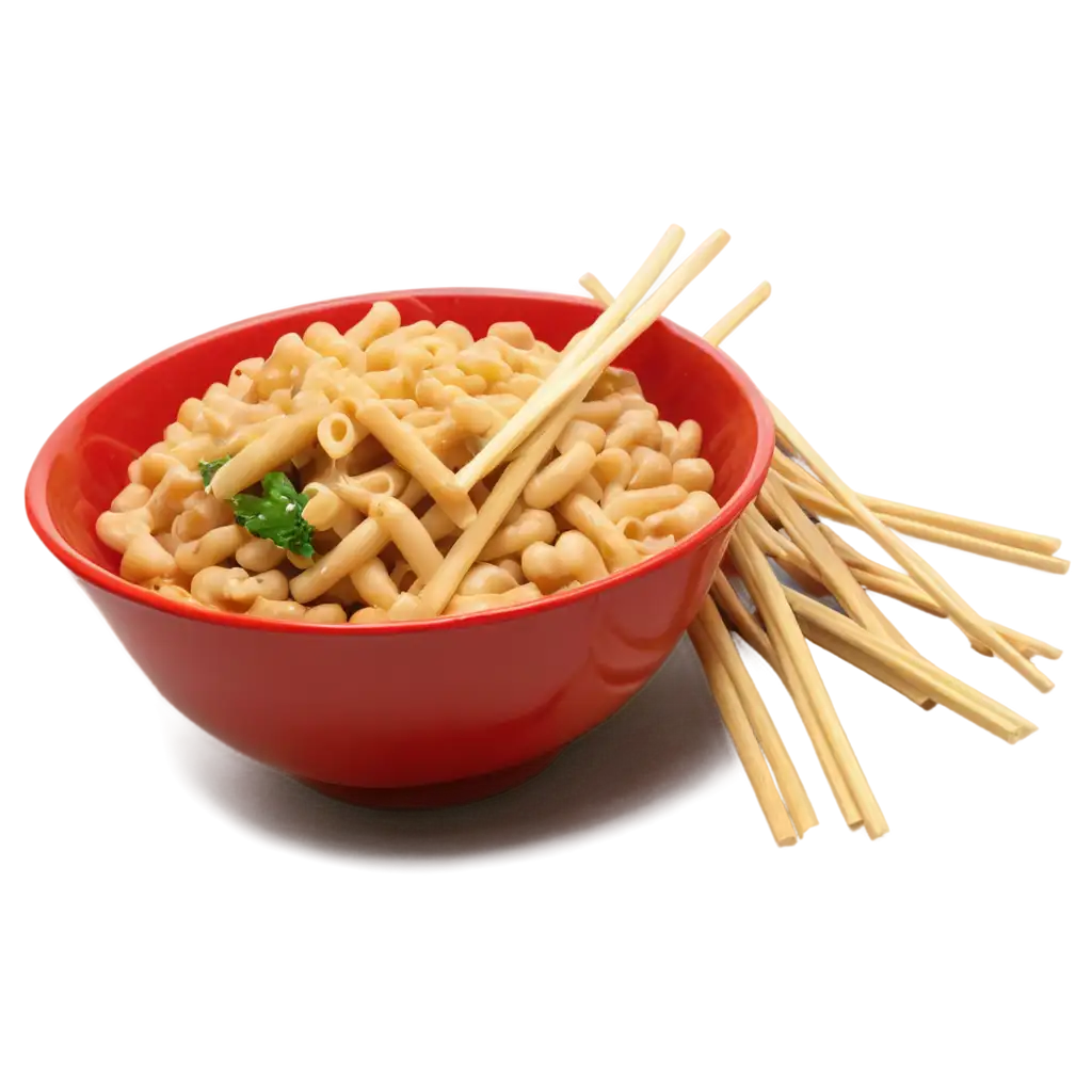 Delicious-Chow-Mein-Macaroni-in-Red-Bowl-with-Sticks-PNG-HighQuality-Image-for-Culinary-Themes