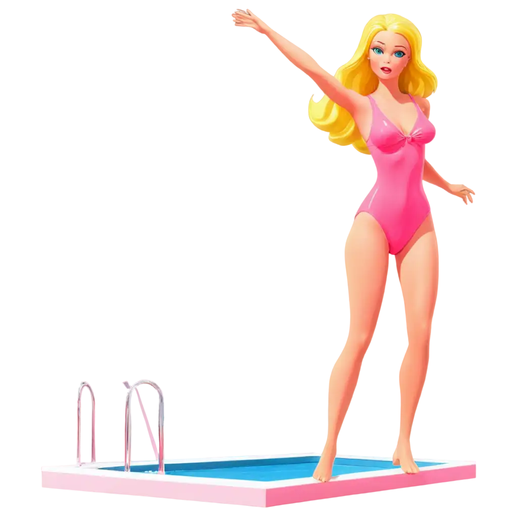 PNG-Illustration-Young-Blonde-Girl-in-Swimsuit-on-Diving-Board-in-Barbiesque-Pink-Hues