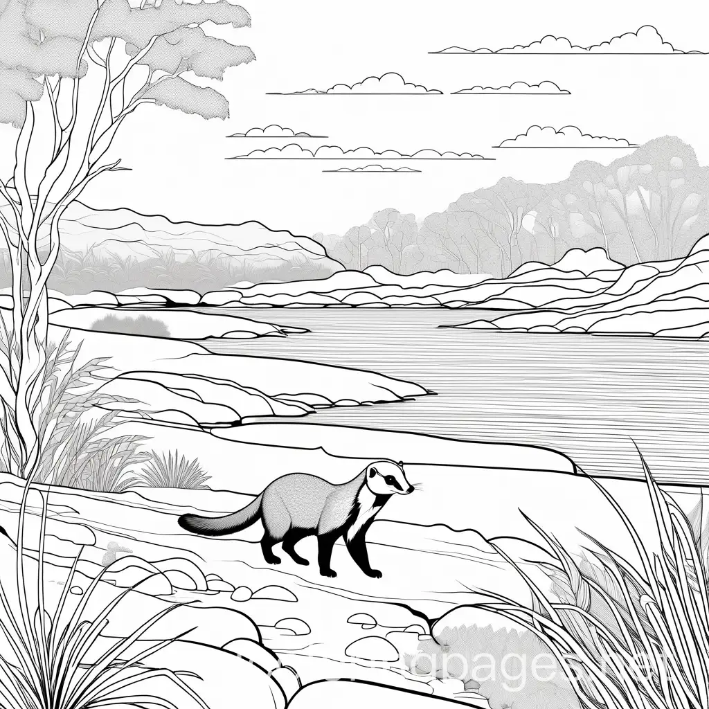 Savannah-Wildlife-Coloring-Page-Mongoose-Walking-Beside-River