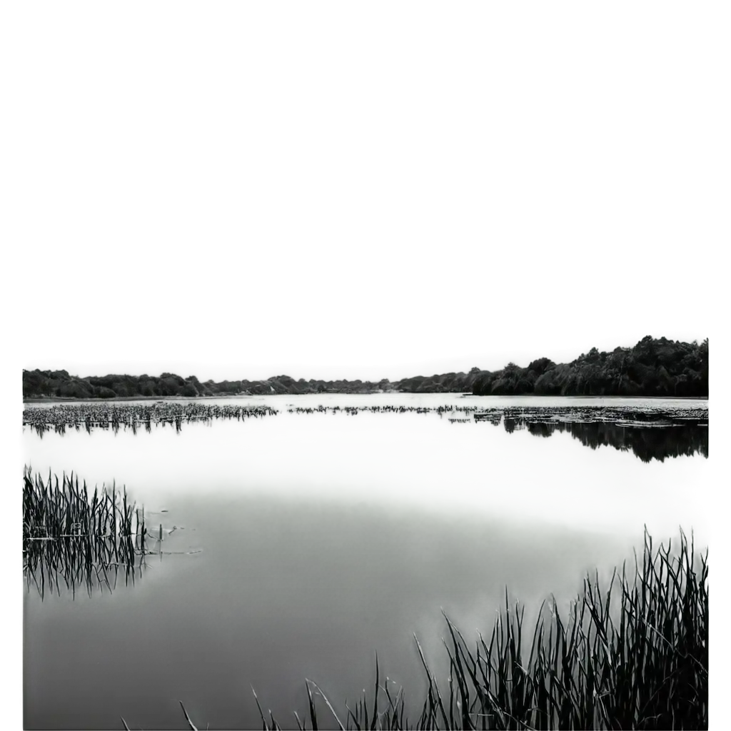 Black-Lake-with-Reeds-in-Black-and-White-PNG-Perfect-for-Clear-and-HighQuality-Digital-Art