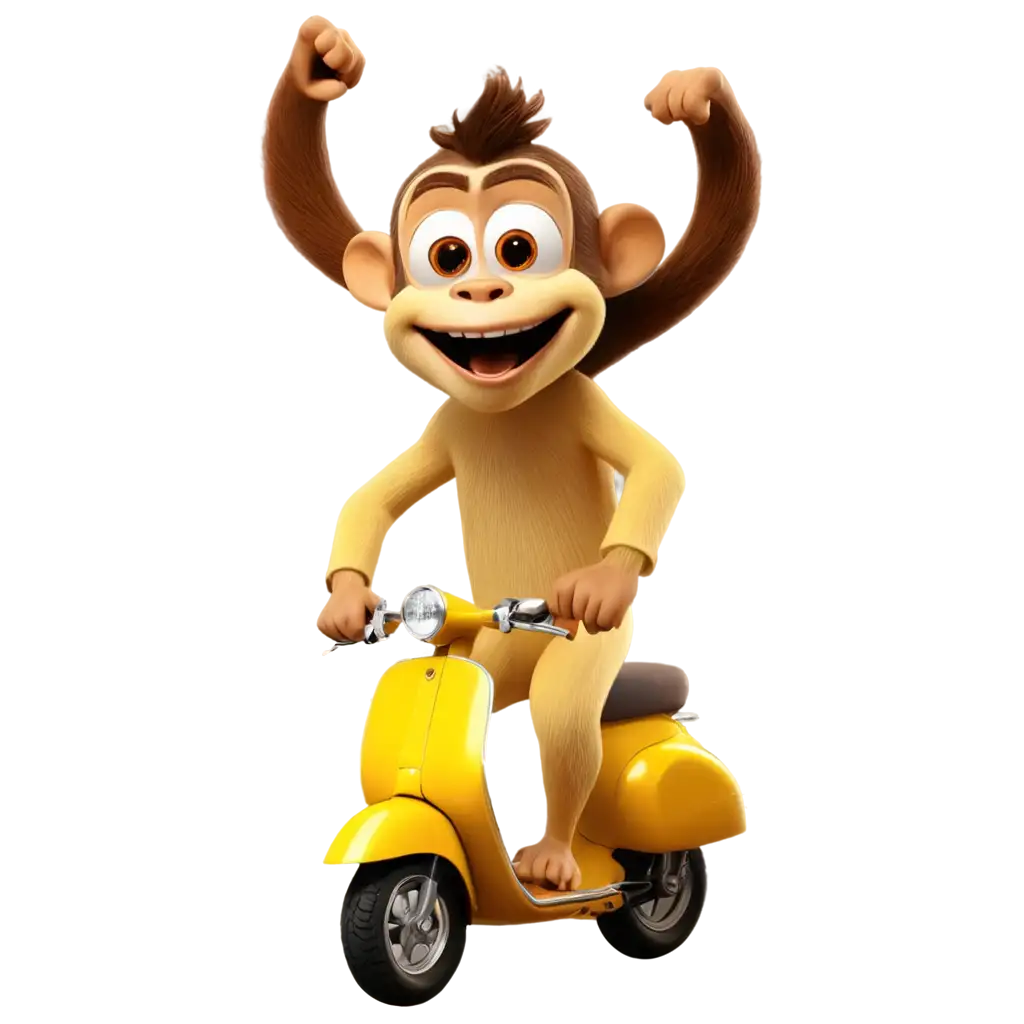 Vibrant-Yellow-Vespa-Matic-Cartoon-with-Monkey-Animation-HighQuality-PNG-Image