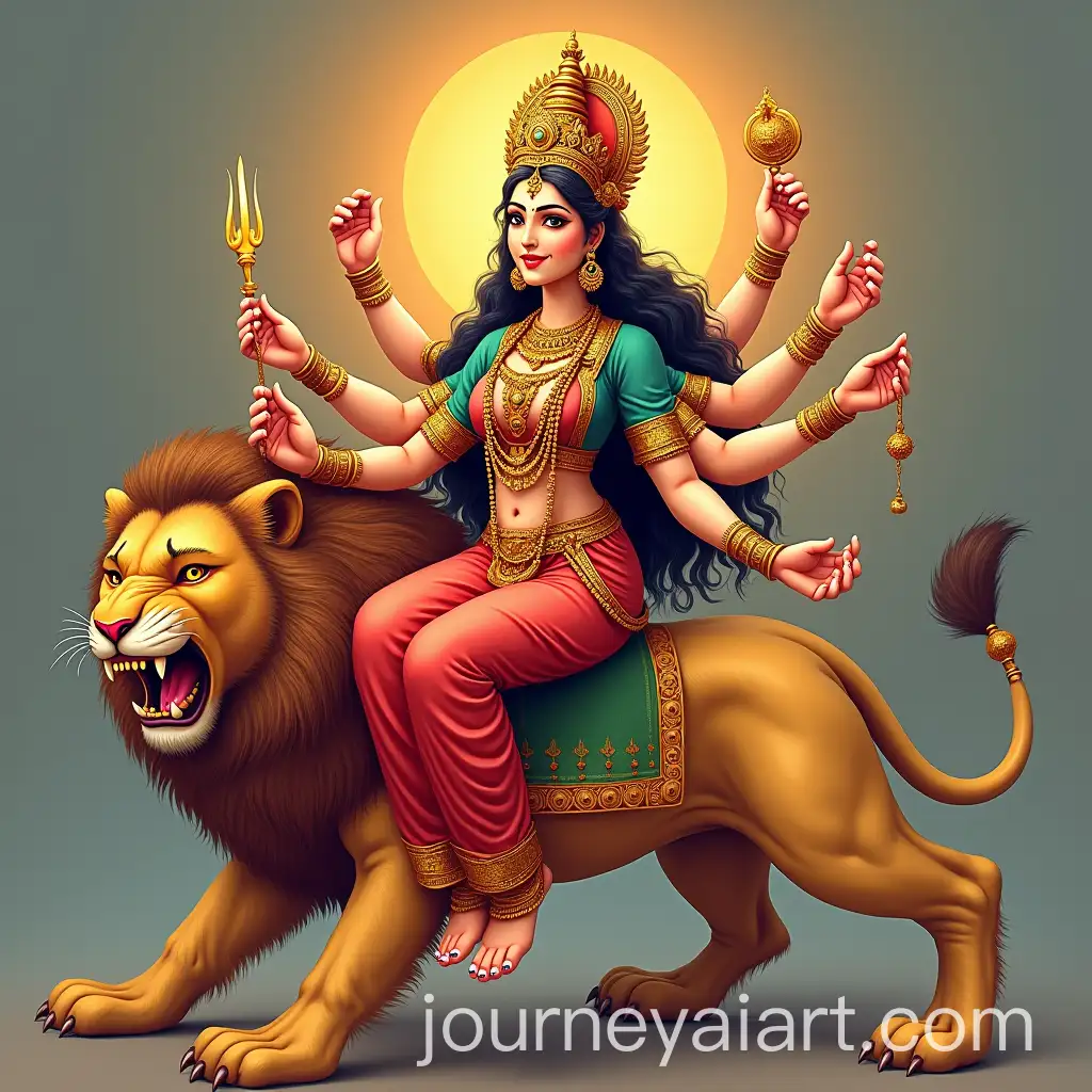 AI-Image-ExpansionGoddess-Durga-Seated-on-a-Roaring-Lion-with-Eight-Arms