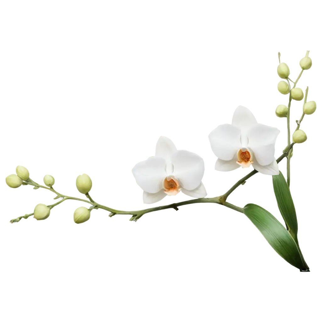 Hyper-Realistic-PNG-Image-of-an-Orchid-Branch-with-White-Flowers-and-Pale-Green-Leaves