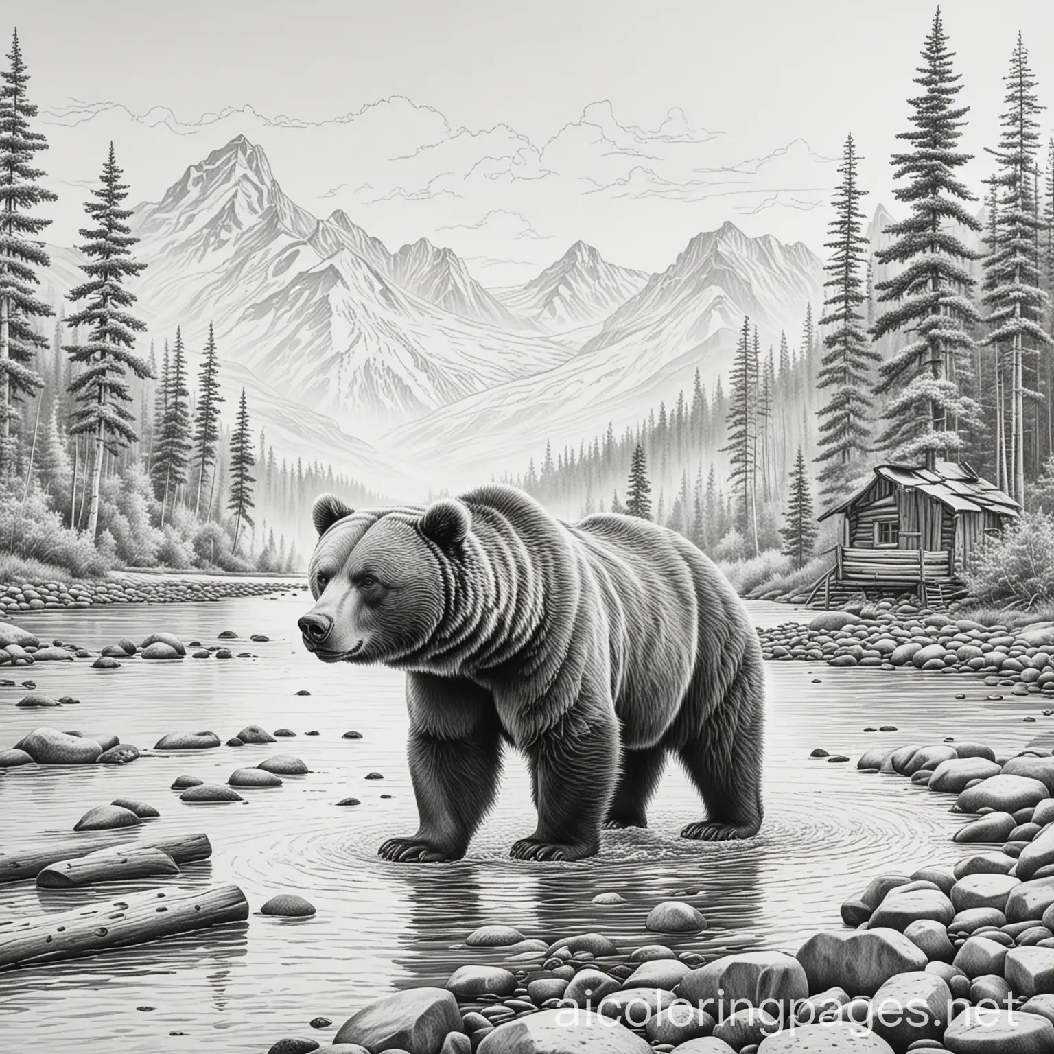 Grizzly-Bear-Walking-in-Alaska-Riverbed-Coloring-Page