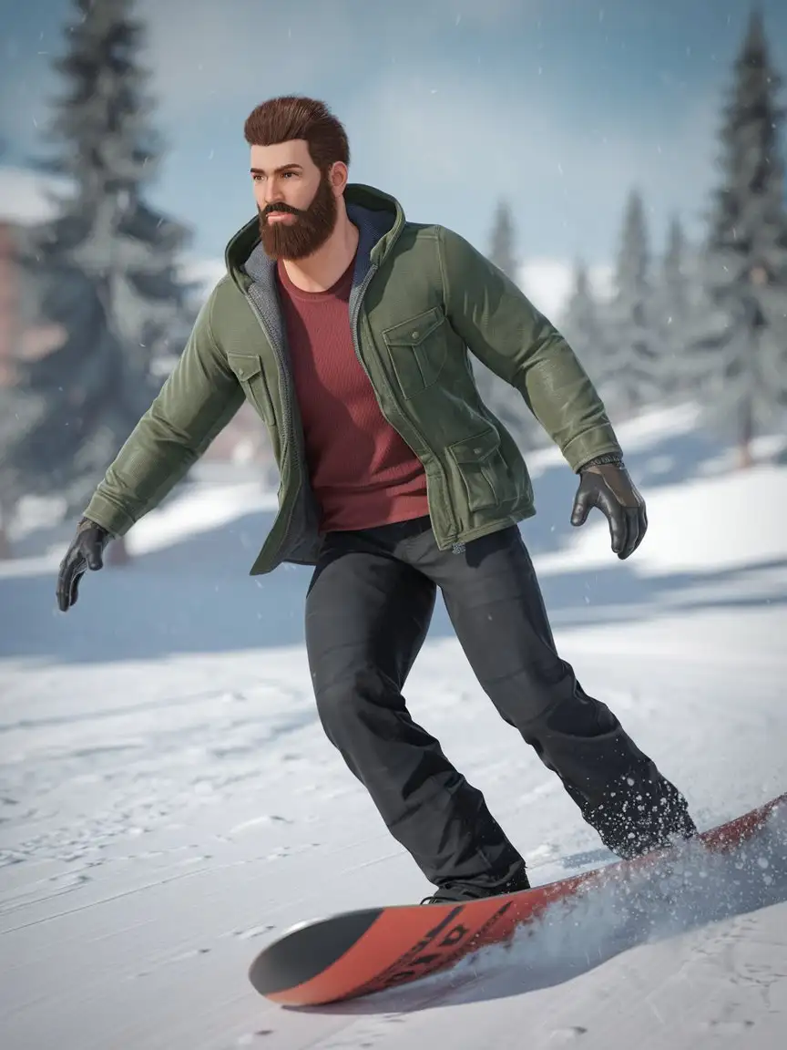 Handsome-Sporty-Man-with-Beard-Snowboarding-in-3D