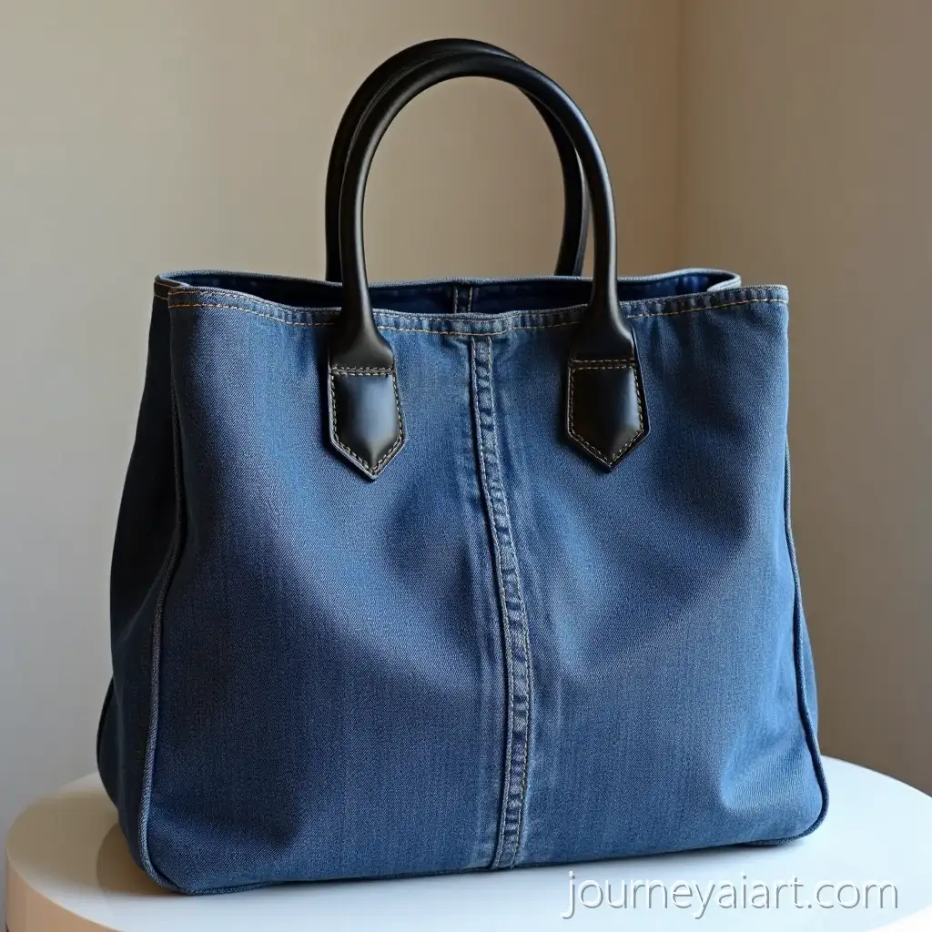 Classy-Blue-and-Black-Denim-Handbags-with-Vegan-Leather-Handles