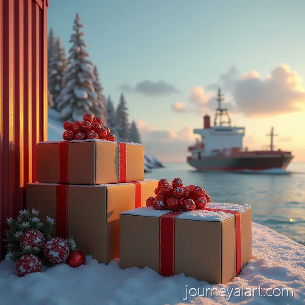 CargoAI-Image-Prompt-Expansion-Containers-and-New-Years-Gifts-Near-Cargo-Ship-in-Photorealistic-Setting