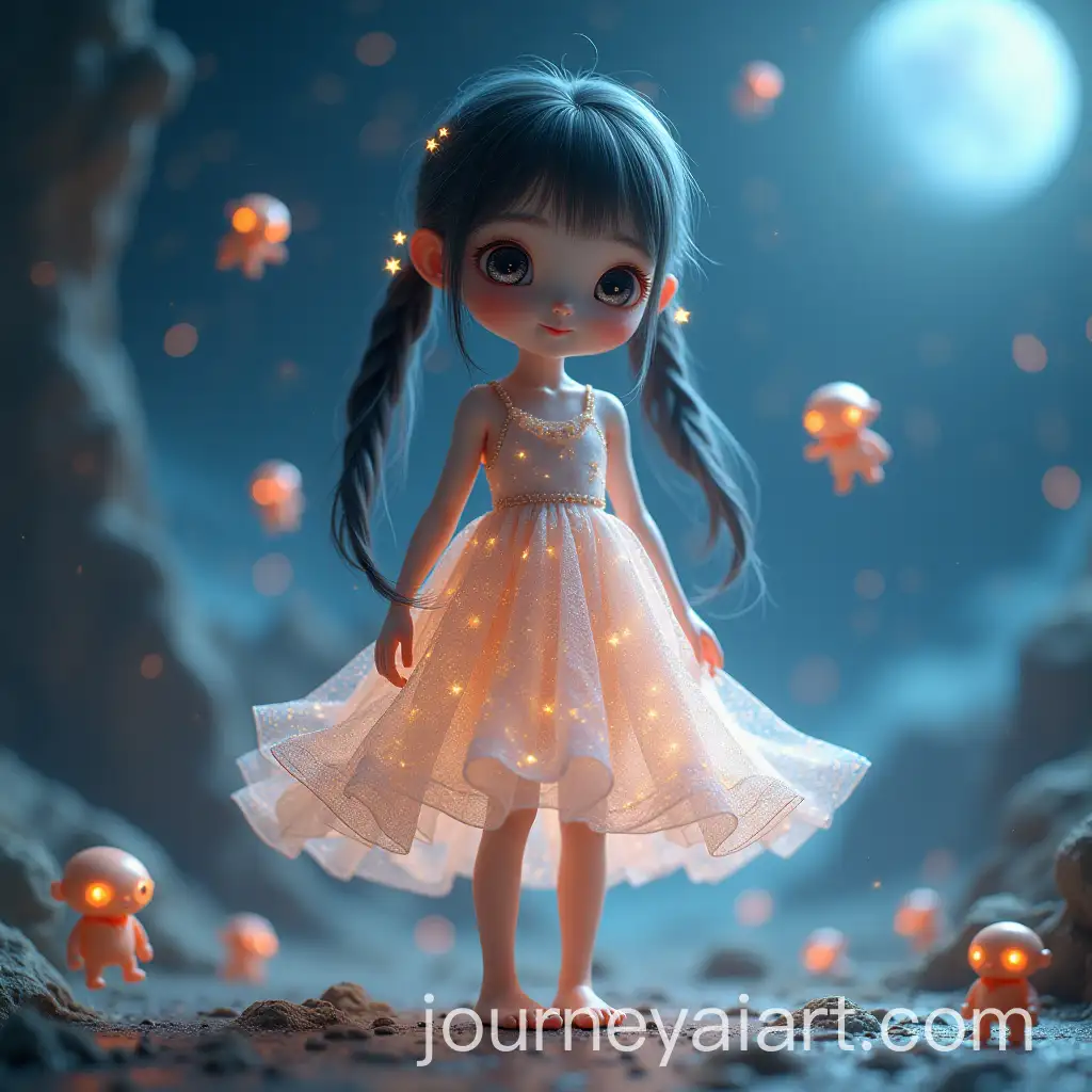 AI-Image-Prompt-ExpansionCute-Young-Asian-Extraterrestrial-Girl-in-Cosmic-Nebula-Dress-Surrounded-by-Droids