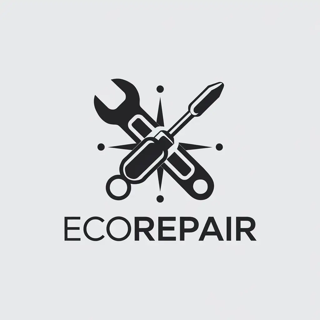 LOGO Design for ECOREPAIR Minimalist Tools Symbol with Clear Background for EcoFriendly Repair Industry