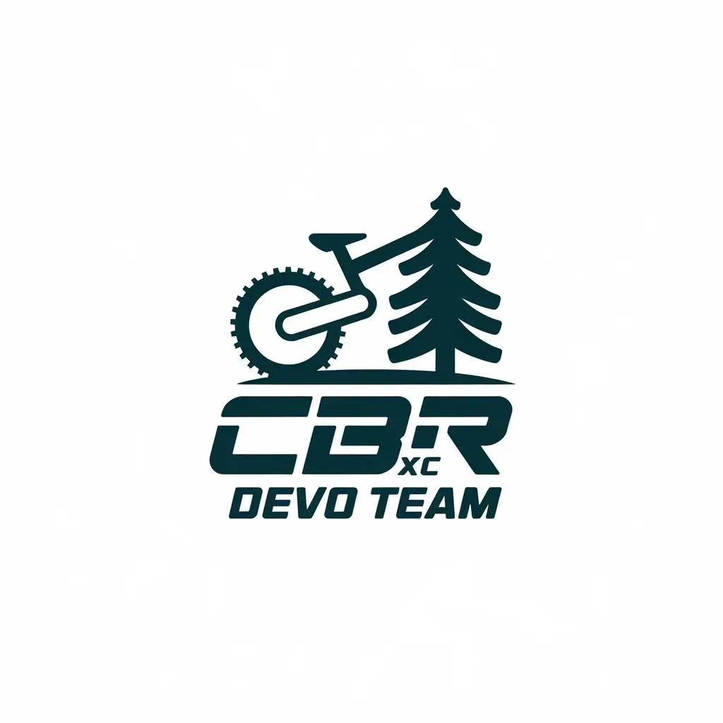 LOGO Design for CBR XC Devo Team Vector Logo Featuring Chainring Mountain Bike and Pine Tree Symbolism