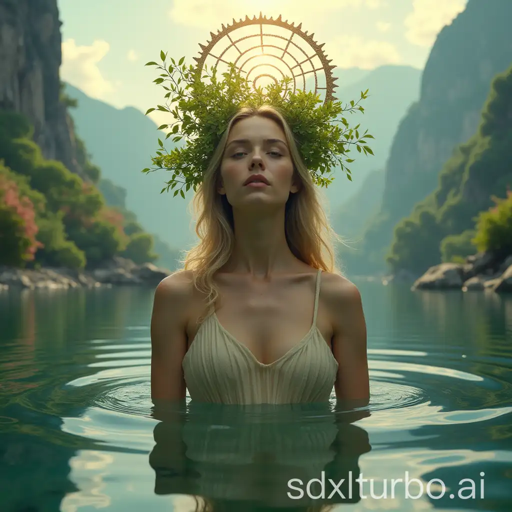 Mythical-Goddess-Emerging-from-Tranquil-Waters-with-Leaf-Crown