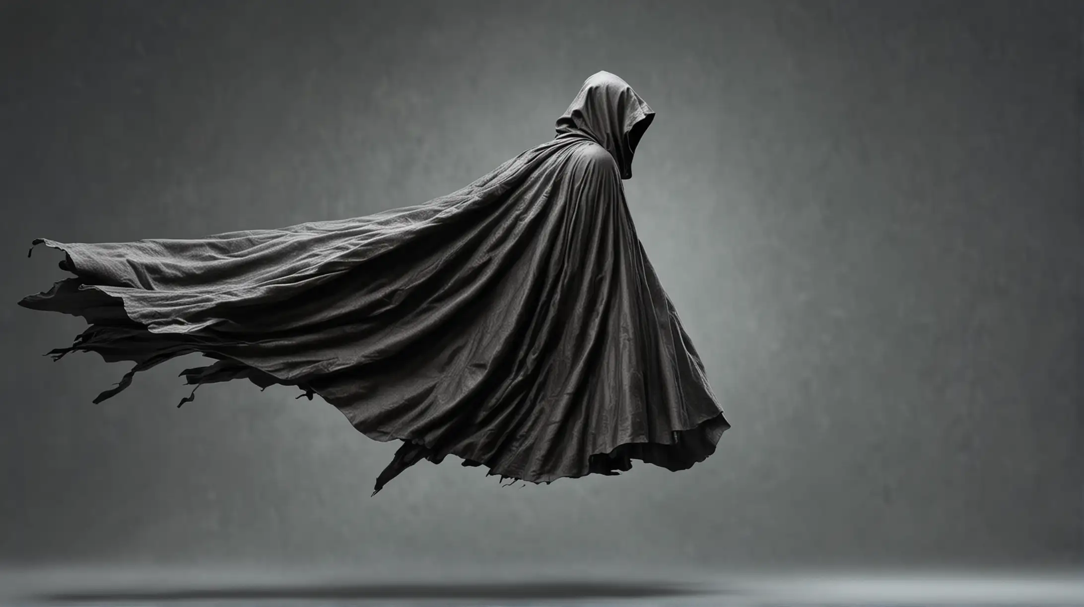 Mysterious Cloaked Figure Flying Silhouette