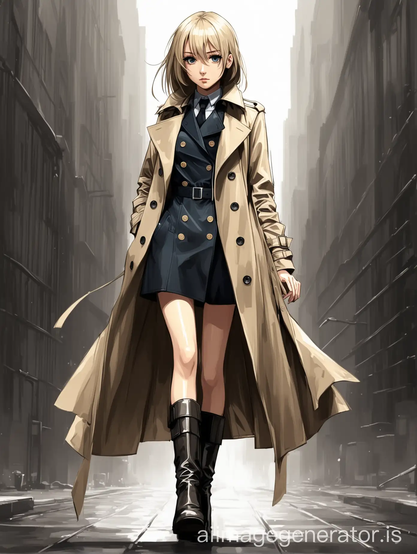 Fashionable-Girl-in-High-Boots-and-Trench-Coat