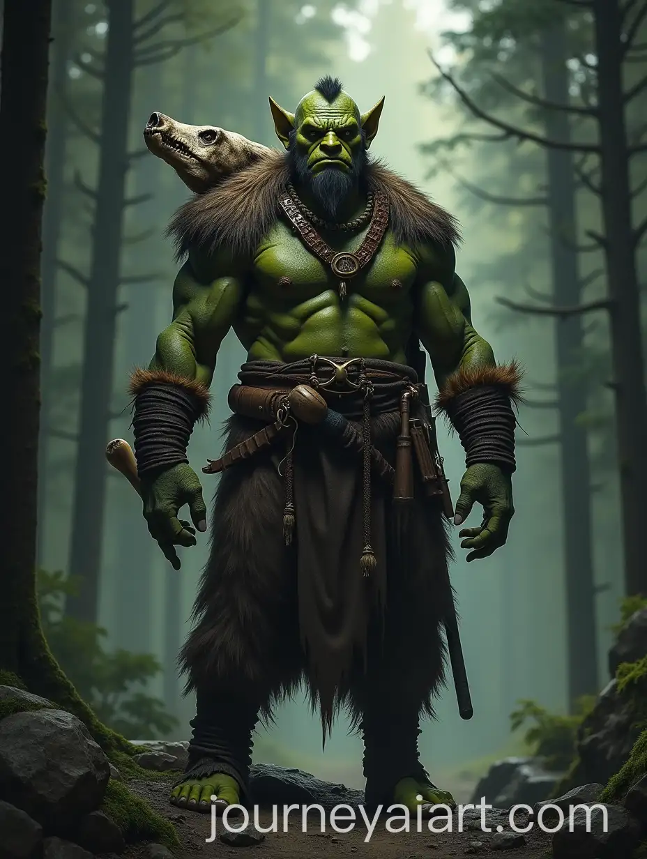 Dwarf-Orc-Monk-in-a-Dark-Forest-with-Boars-Skull-and-Animal-Skins