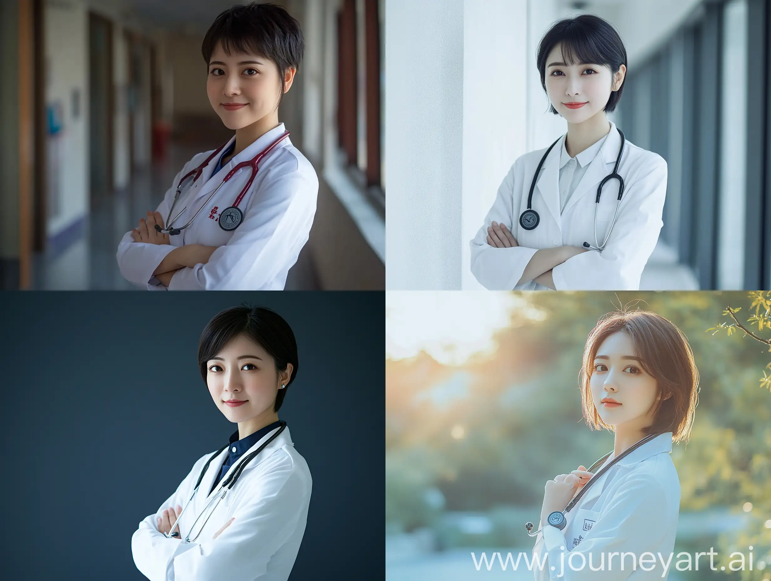 Charming-ShortHaired-Chinese-Female-Doctor-in-White-Coat