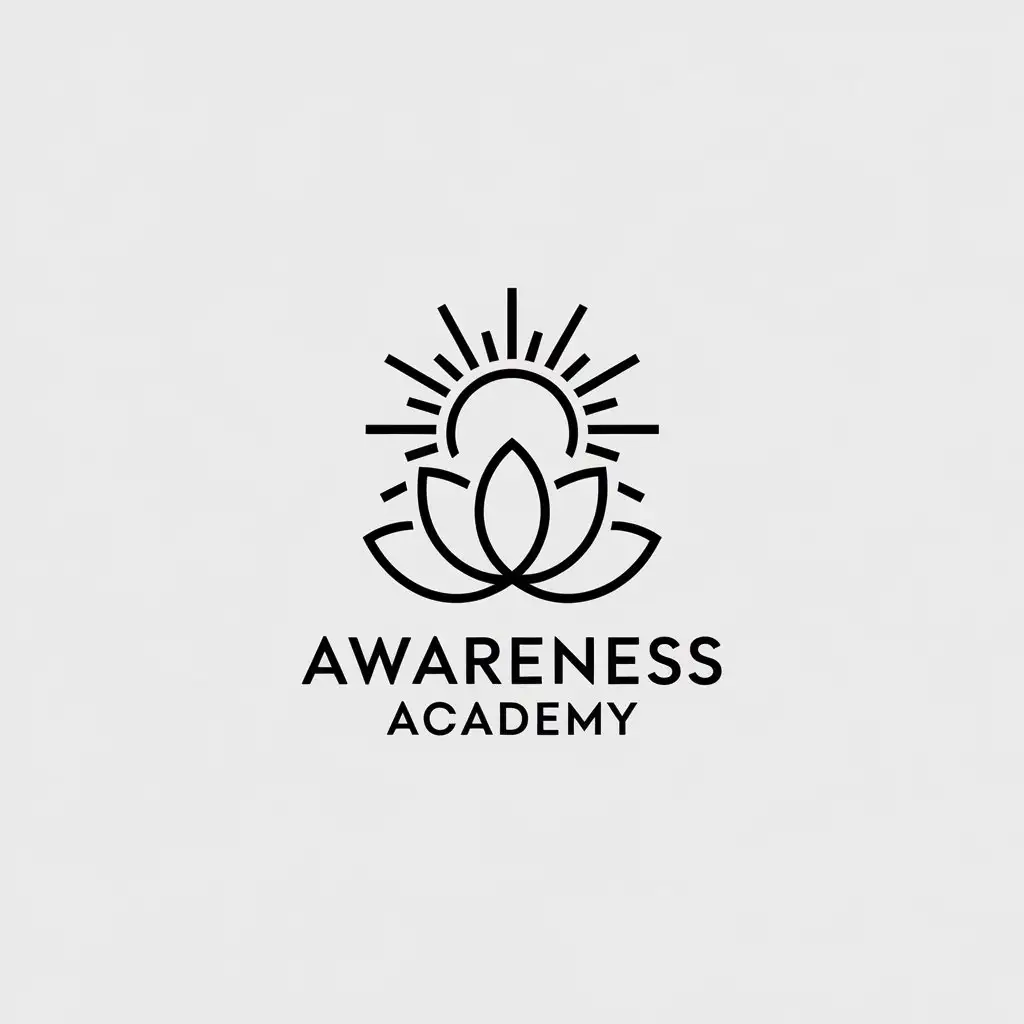 LOGO Design for Awareness Academy Sun Lotus Flower and Meditation with Minimalistic Style for Religious Industry