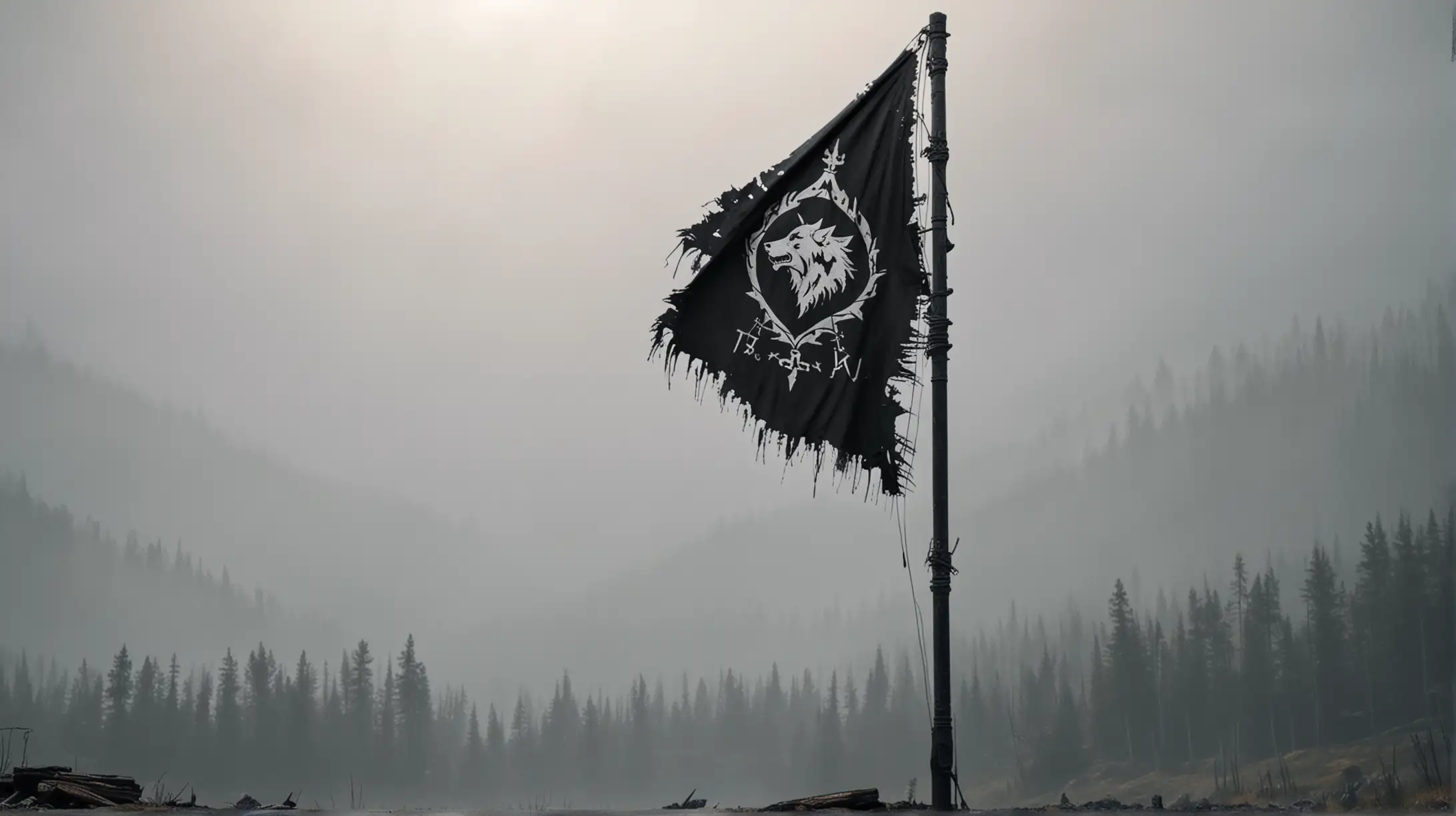 Medieval Tattered Black Flag with Wolf Emblem