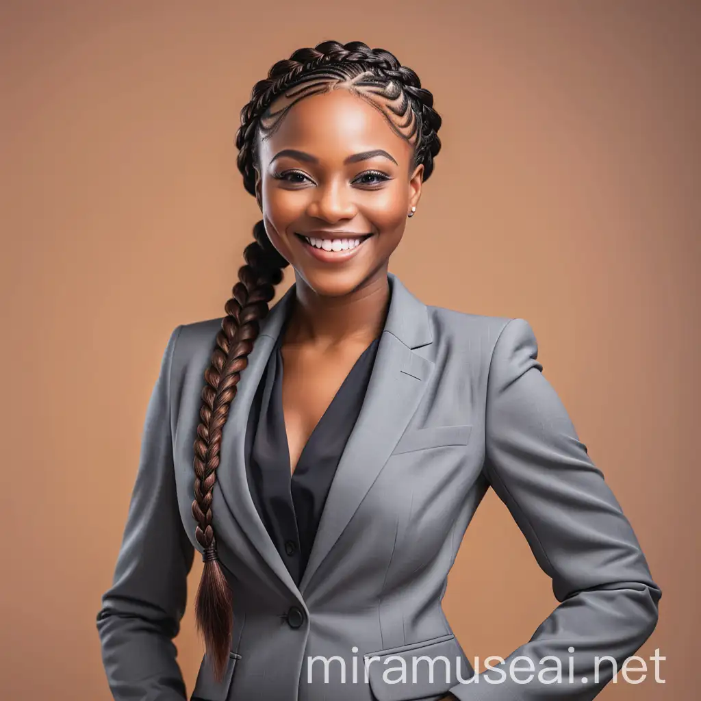 Smiling Professional Lady in Suit with Nigerian Hair Braid