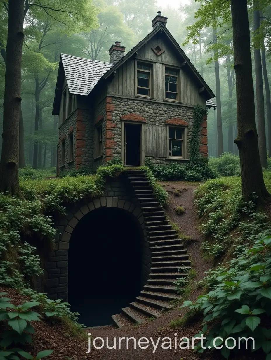 AbAI-Image-Expansionandoned-Forest-House-with-Staircase-Leading-to-Cellar