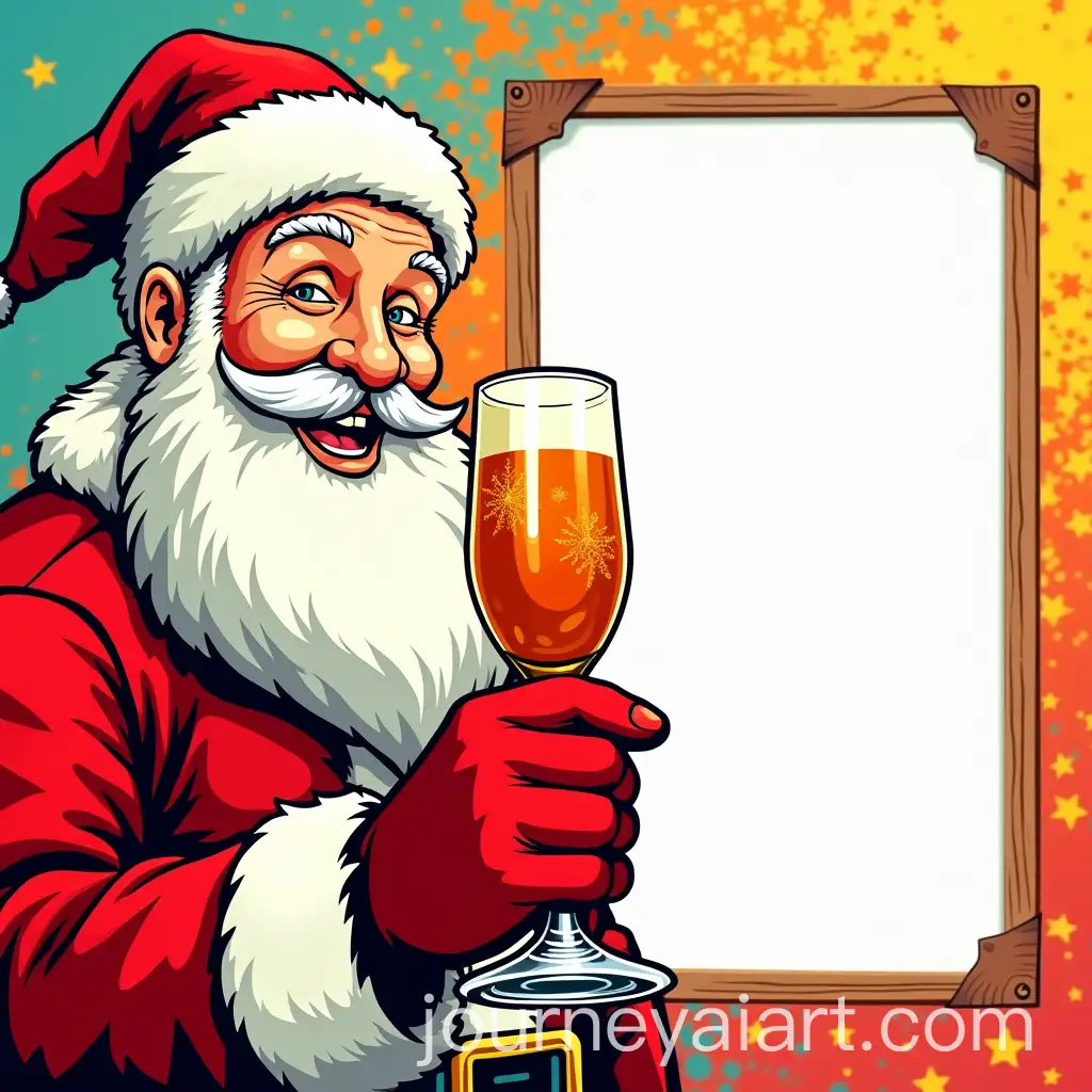 Cheerful-Santa-Claus-with-Festive-Drink-in-Pop-Art-Style-Holiday-Poster