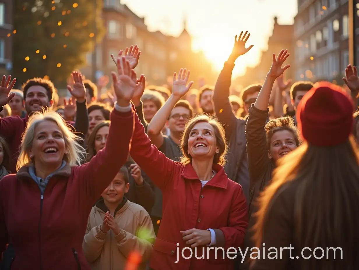 Diverse-Group-of-People-in-Sunlit-Town-Square-Celebrating-Santas-Magic
