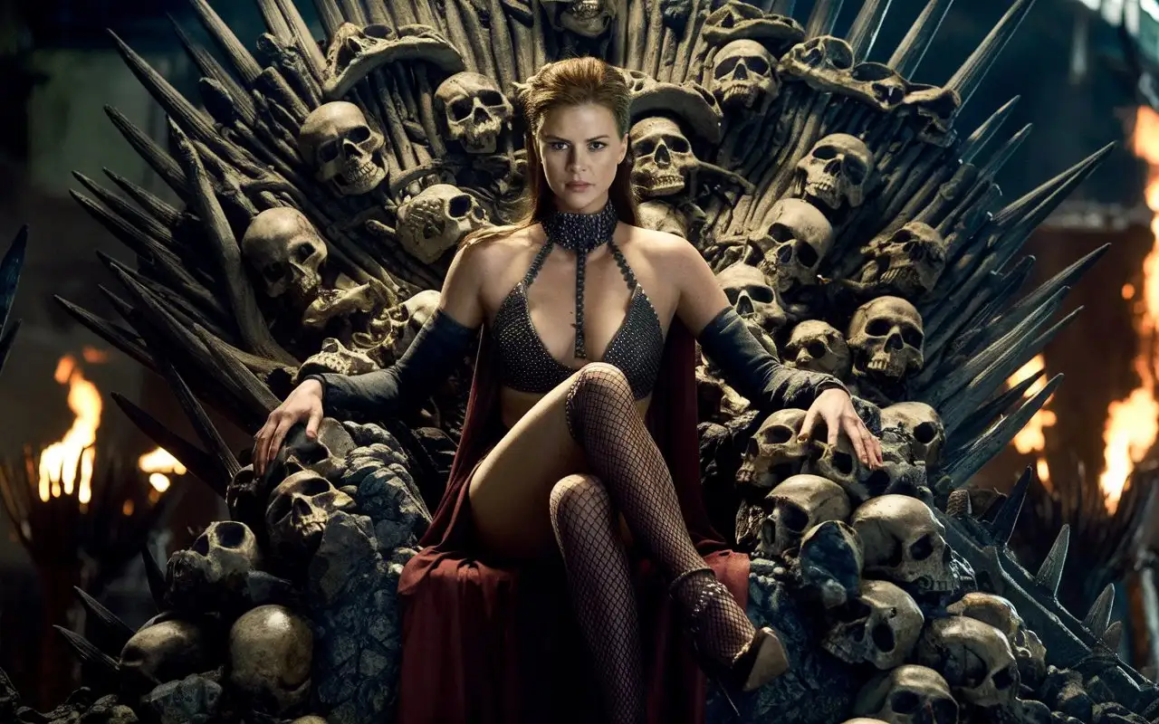 Charlize-Theron-as-Sauron-on-Throne-of-Skulls-in-Cinematic-Style