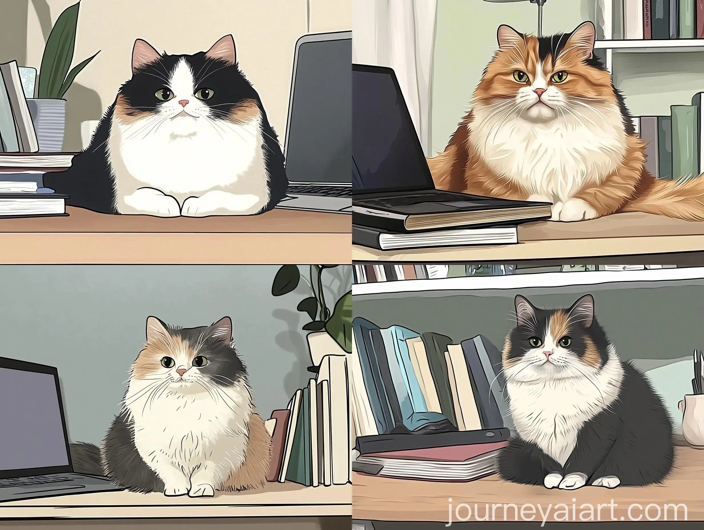 Cartoon-Cat-Sitting-on-Desk-with-Laptop-and-Books