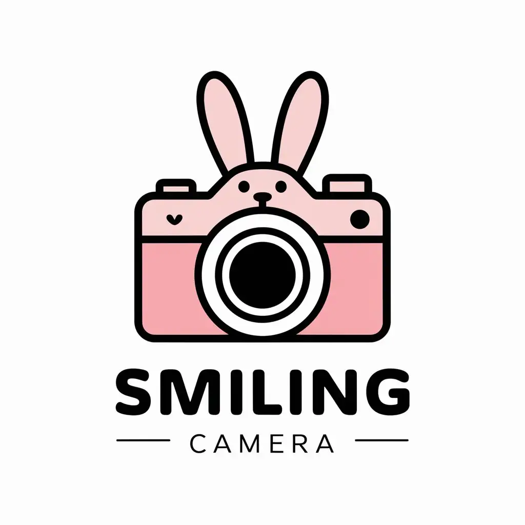 a vector logo design,with the text "smiling camera", main symbol:Pink rabbit, camera,Moderate,clear background