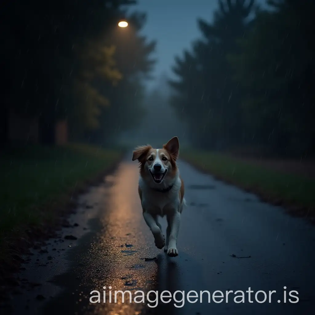 Energetic-Dog-Running-in-Nocturnal-Rainstorm