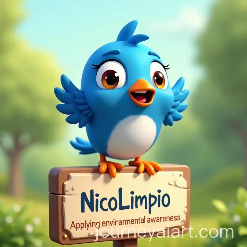 Animated-Blue-Bird-on-NicoLimpio-Sign-with-Environmental-Slogan
