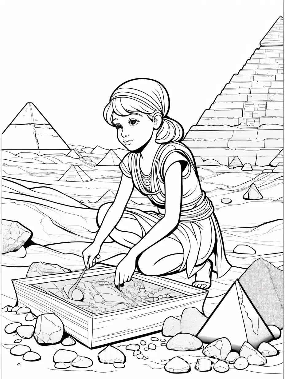 Young-Female-Archeologist-Excavating-a-Mummy-from-a-Sarcophagus-Coloring-Page