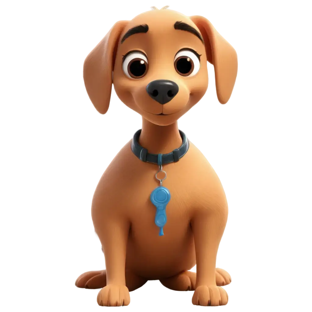 a friendly cartoonish dog with unique pixar-like features such as large and bright eyes, cheerful smile, and expressive moods. The dog should have vibrant colors and an attractive design that conveys positive energy and a likable personality. It should include intricate details and animations to bring the image to life.