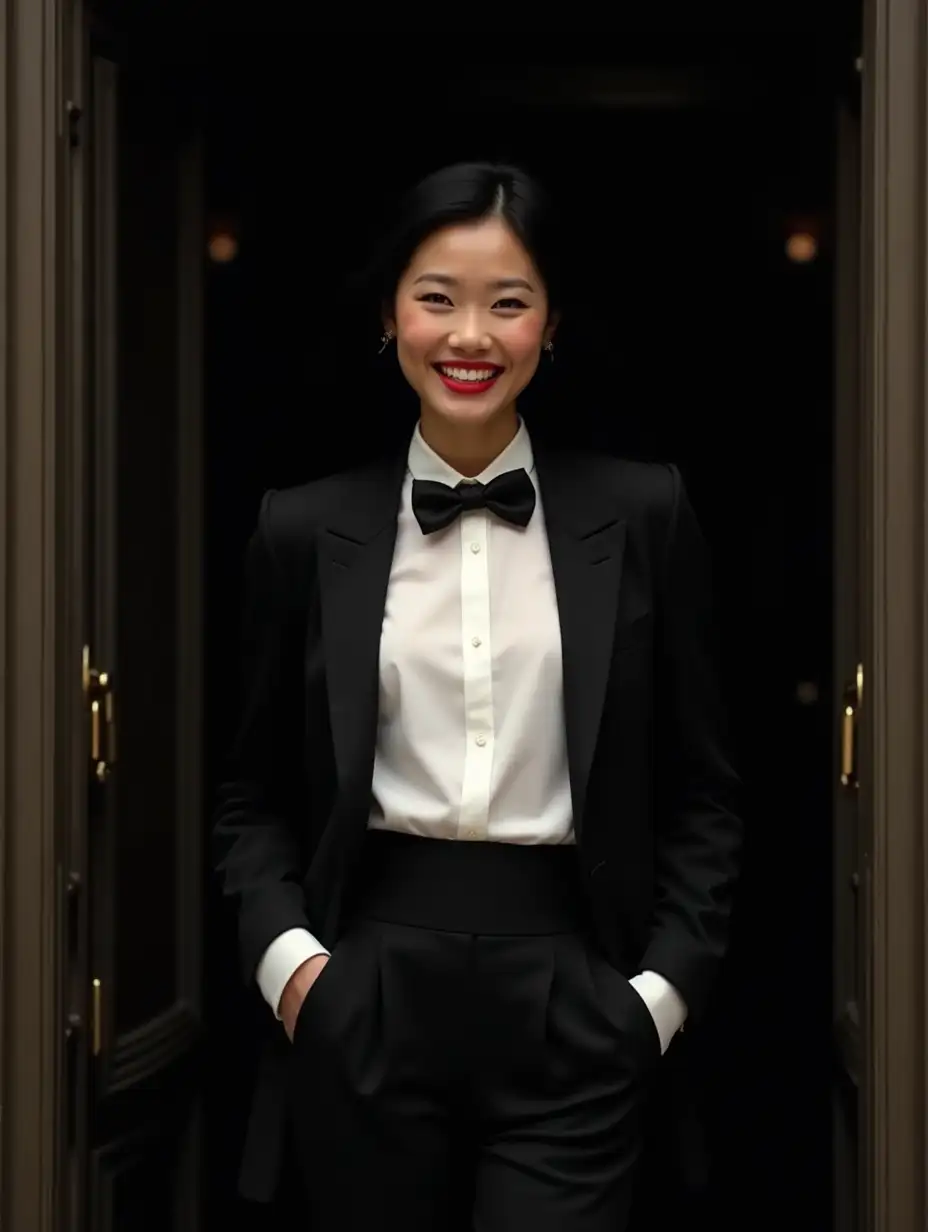 Sophisticated-Chinese-Woman-in-Formal-Tuxedo-with-Red-Lipstick